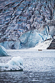 Boat Next To Mendenhall Glacier; Juneau Alaska United States Of America