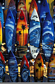Indonesia, Bali, Kuta Beach, Miniature Surfboards For Sale, Closeup In Store