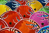 Thailand, Silk Umbrella Factory, Close-Up Of Many Colorful Umbrellas