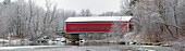 Red Covered Bridge In Winter; Adamsville Quebec Canada