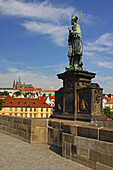 Statue Of St John Nepomuk On Charles Bridge Or Karluv Most; Prague Czech Republic