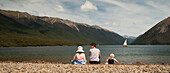 Mother And Kids At Lake Rotoiti; St. Arnaud New Zealand