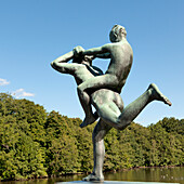 Sculpture Of A Child Riding On A Parent's Back In Frogner Park Vigeland Sculpture Park; Oslo Norway