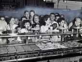 Group of People lined up at Counter, Nathan's Famous Hot Dogs, Coney Island, Brooklyn, New York City, New York, USA, Al Ravenna, New York World-Telegram and the Sun Newspaper Photograph Collection, Al Aumiller, New York World-Telegram and the Sun Newspaper Photograph Collection, July 1947