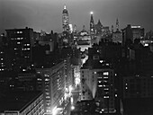 Cityscape at Night, view looking north from University Place, New York City, New York, USA, Marion Post Wolcott, U.S. Office of War Information/U.S. Farm Security Administration, September 1939