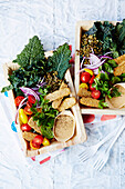 Tempeh chips with lentil salad