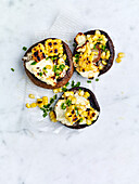 Roast mushrooms with corn and ricotta