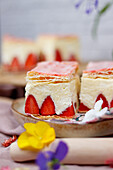 Cream slice with strawberries