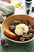 Burrata with balsamic cherries and mint