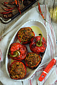 Vegetarian stuffed peppers roasted in the oven