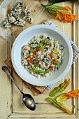 Risotto with gorgonzola and pumpkin flowers