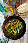 Green Friarelli peppers with garlic and olive oil