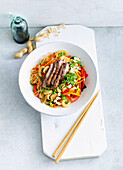 Asian glass noodle salad with beef strips