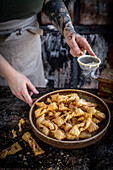traditional Polish fried cookies with powdered sugar