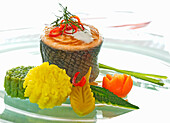 Salmon roll with Thai decoration