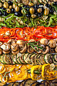 Antipasti: various vegetables in rows