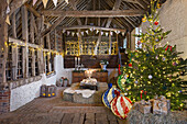 Barn decorated for Christmas