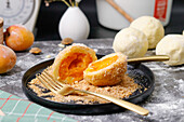 Apricot dumplings with breadcrumbs