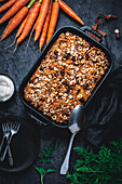 Baked Carrot Oatmeal Cake with cream cheese topping