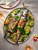 Whole baked mackerel with fennel, chili and lemongrass