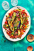 Tomato salad with marinated aubergines