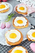Choux pastry in fried egg design for Easter