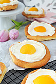 Choux pastry in fried egg design for Easter