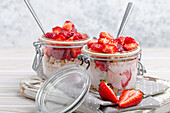 Parfait with fresh strawberries, yogurt, and crunchy granola