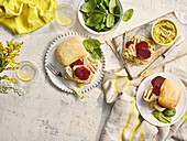 Rolls with halloumi and beetroot