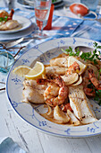 Pan fish with shrimp and fennel