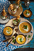 Chickpea soup and chicken kebab