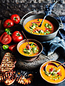 Roasted tomato soup with broccoli pesto