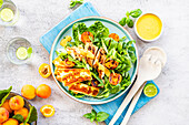 Chicken salad with apricots, halloumi, and apricot vinaigrette