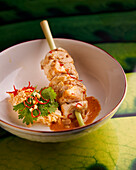 Chicken skewer with chili rice