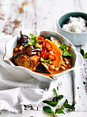 Vegetable curry with chickpeas, eggplant and pumpkin