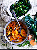 Sweet potato and eggplant curry with black kale