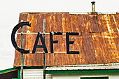 Hope, Alaska, Rustic roof and cafe sign