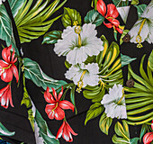 Polynesisches Textilgewebe mit Blumenmuster, Waikiki, Honolulu, Hawaii.