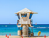 Rettungsschwimmerstation, Waikiki Beach, Honolulu, Oahu, Hawaii.