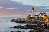 Portland Head Lighthouse in sunrise light in Portland, Maine, USA