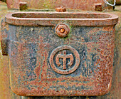 USA, Oregon, Tillamook. Close-up of old and rusted truck part