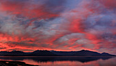 USA, Washington State, Seabeck. Panoramic of sunset on Olympic Mountains and Hood Canal.