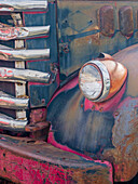 USA, Washington State, Molson, Okanogan County. Close-up detail of an old General Motors truck in the historic ghost town.