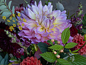 USA, Bundesstaat Washington, Duvall. Purple Garden Dahlie im Schnittblumenstrauß