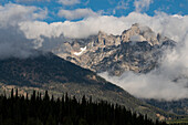 USA, Wyoming. Teton mountains veiled in clouds, Grand Teton National Park.