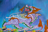 Thailand, Phuket. Mural of mythical creatures. Winged lion.