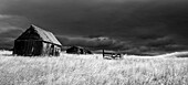 USA, Idaho, Highway 36, Liberty storm passing over old wooden barn