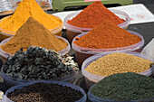 Spices for sale at world famous Anjuna Flea Market, held on Wednesdays on Anjuna Beach, Goa State, India, Asia.ÃŠ