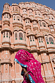 At Hawa Mahal City Palace, Jaipur's most distinctive landmark; Jaipur, Rajasthan State, India
