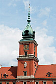 The clock tower on the Royal Castle (Zamek Krolewski) in Zamkowy Square (Plac Zamkowy), Old Town district, Warsaw, Poland